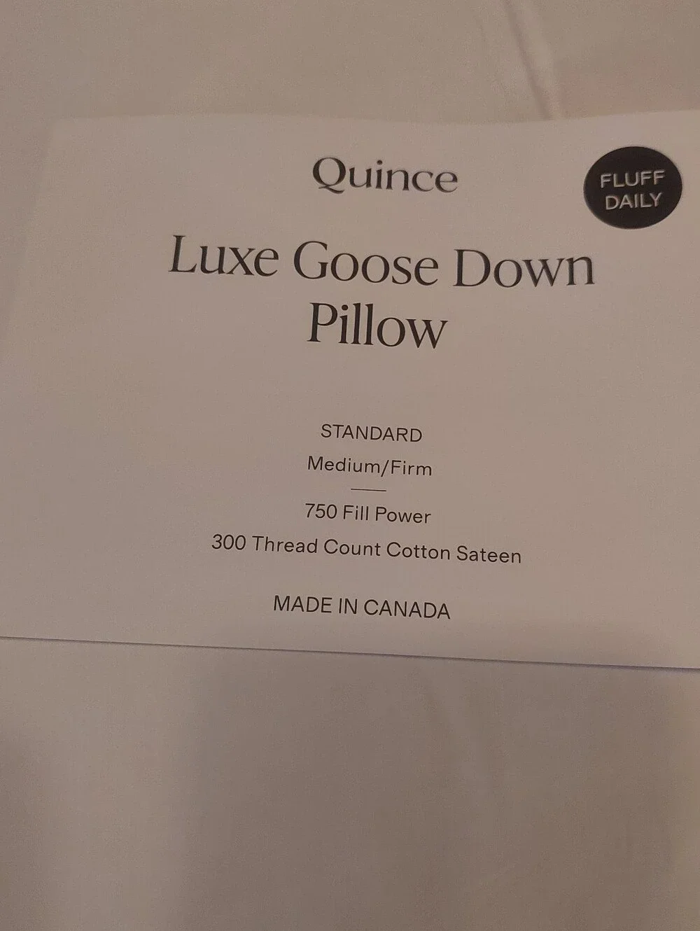 NWOT- Quince Standard White Goose Down Pillow (Medium/ Firm)(P62)